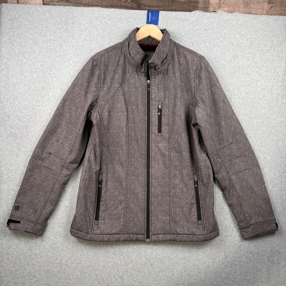 BKE Sport Jacket Mens Medium Gray Herringbone Full Zip Fleece Lined Outdoor